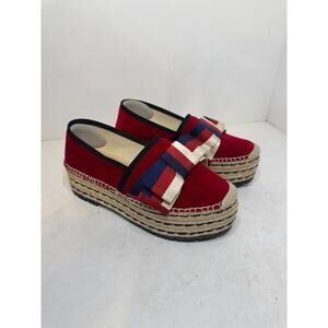 Gucci Women’s Red Velvet Pilar Platform Espadrilles Sylvie Web Bow 493644